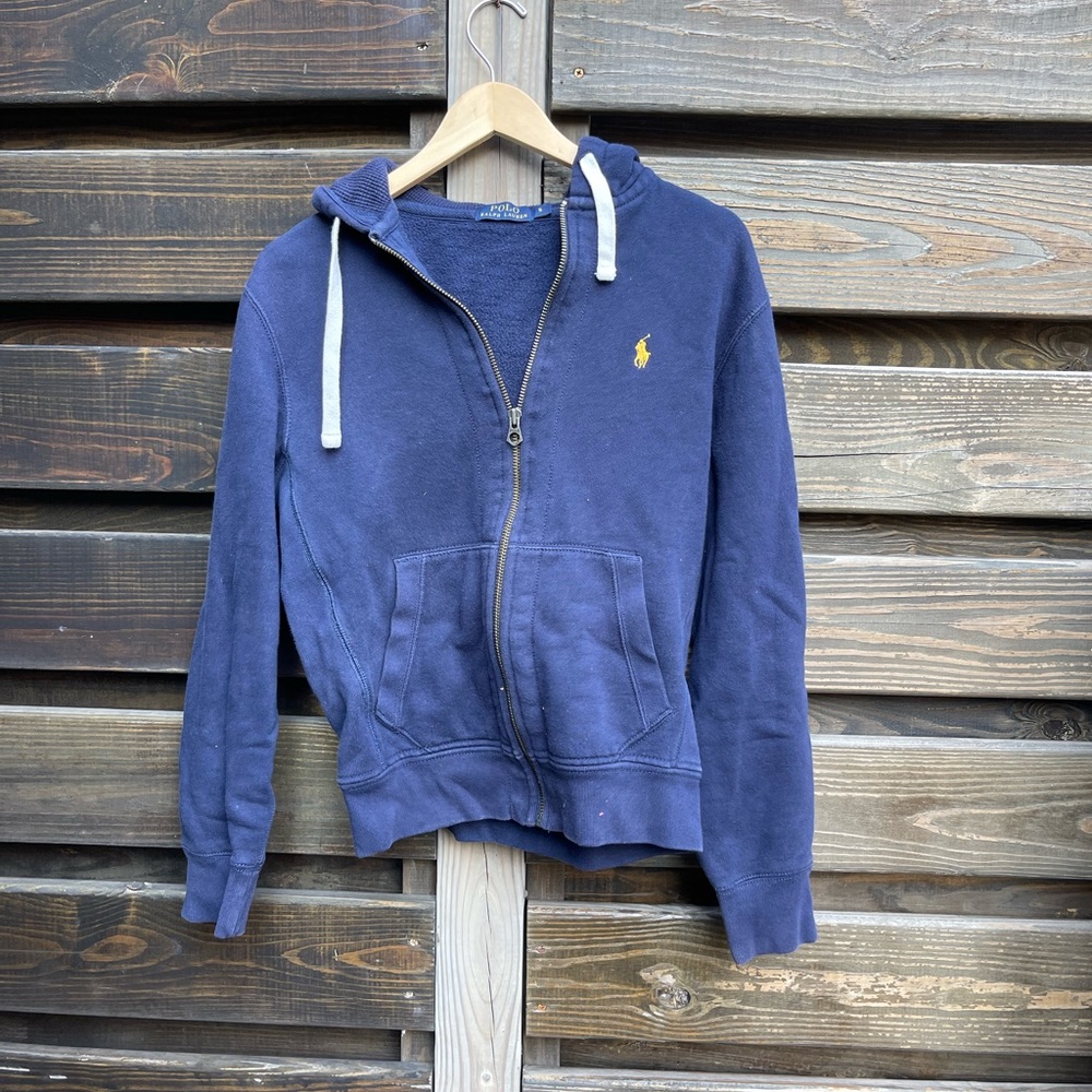 POLO Ralph Lauren, Navy (Yellow Logo) Full-Zip Hoodie, Small